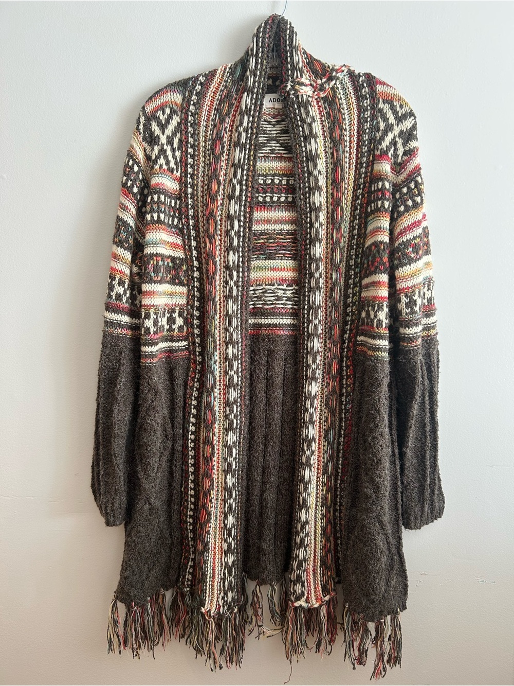 Adora Maya Fringe Hem Aztec Cardigan Boho Chic Indie Western Aztec Tribal S/M